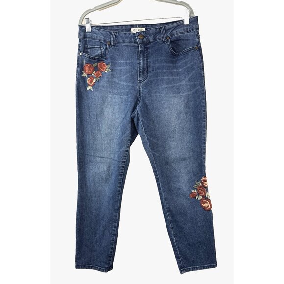 Grannycore Boho Floral Embroidered Jeans 16W Cottagecore Artisan Romantic Retro - Picture 1 of 12